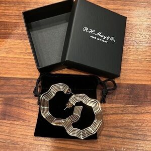 Golden Wave Hoop Earrings - R.H. Macy and Co - Sterling Silver Post - New